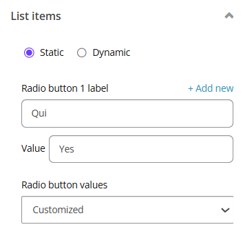 Customized radio button values.