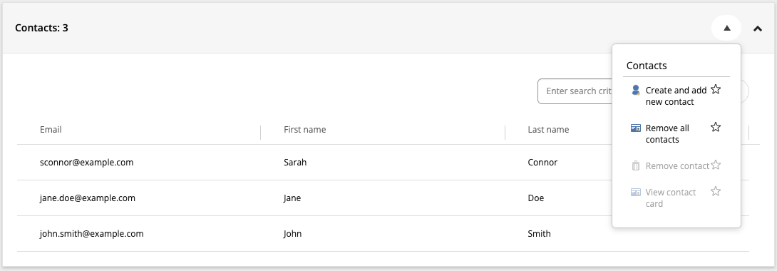 The action menu in a contact list.