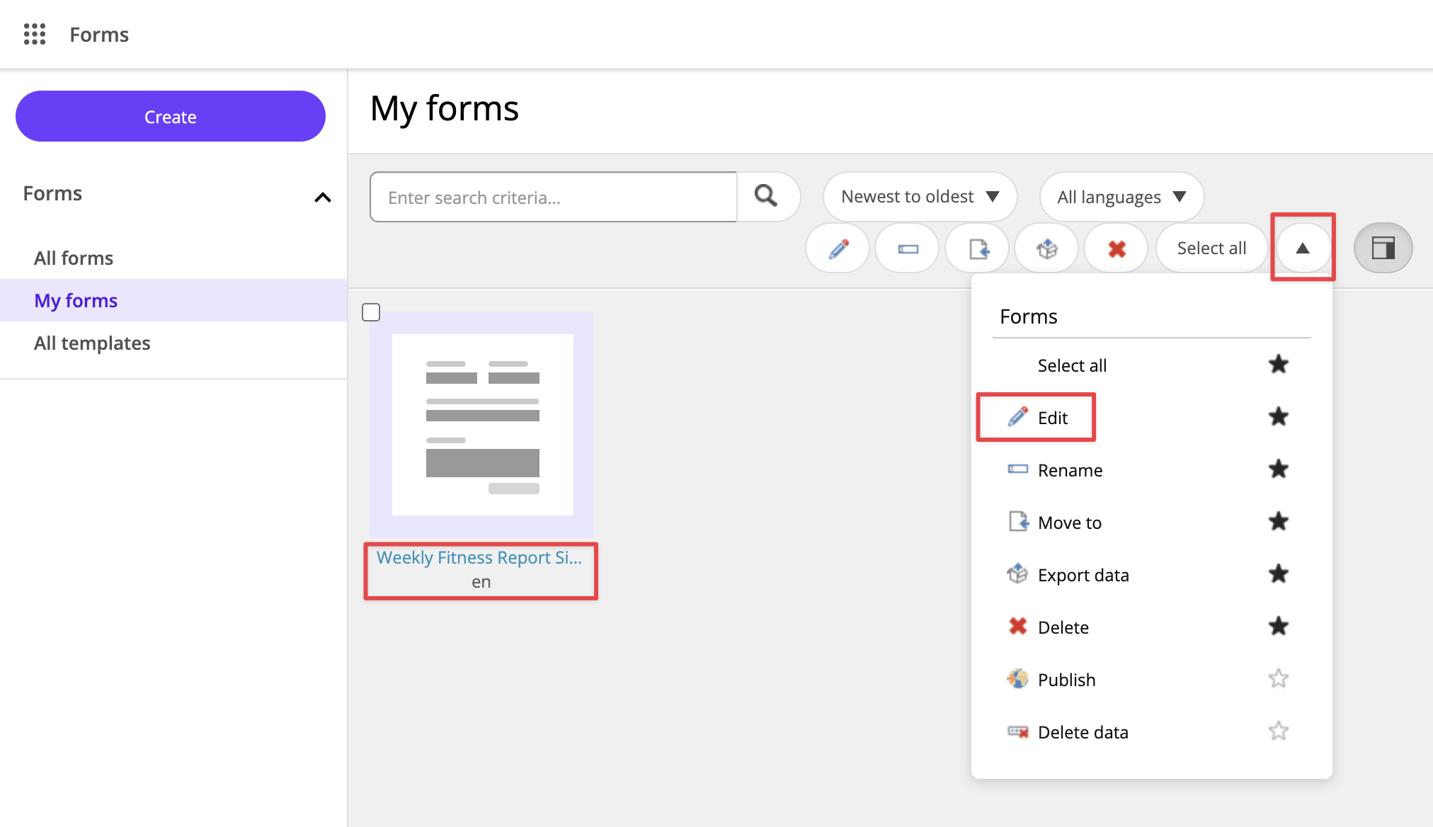 Click the drop-down arrow and click Edit.