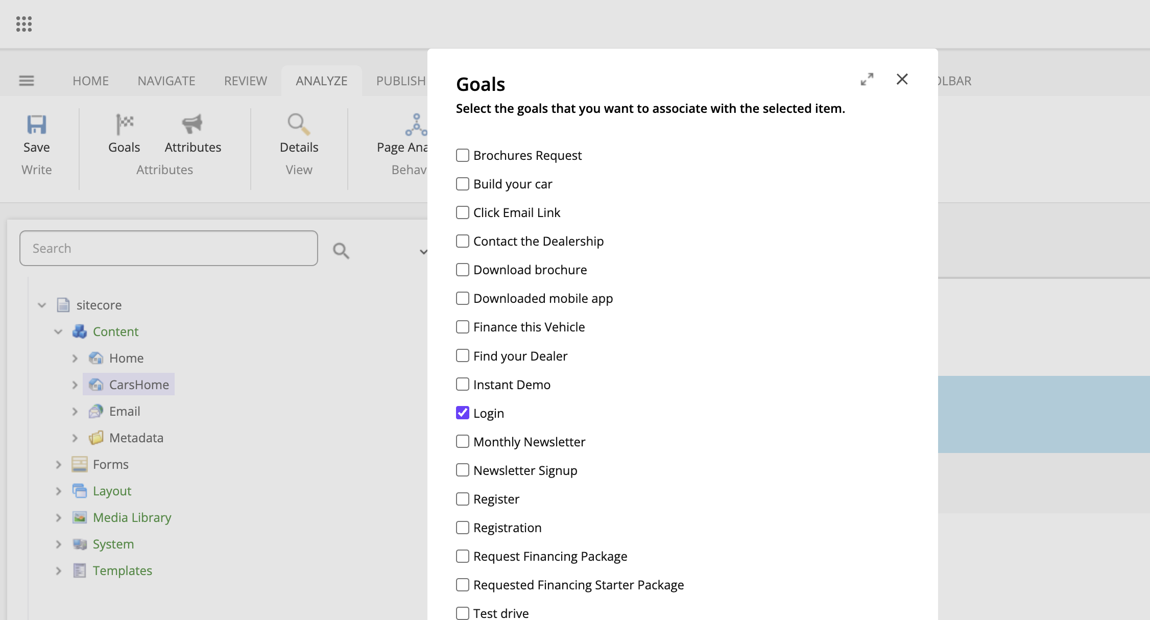 Analyze tab in the Content Editor Analyze tab in the Content Editor