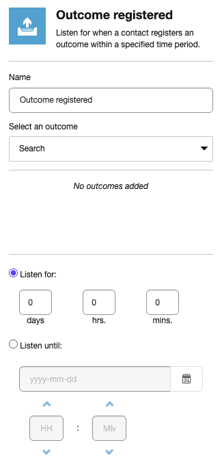 The Outcome registered listener details pane The Outcome registered listener details pane