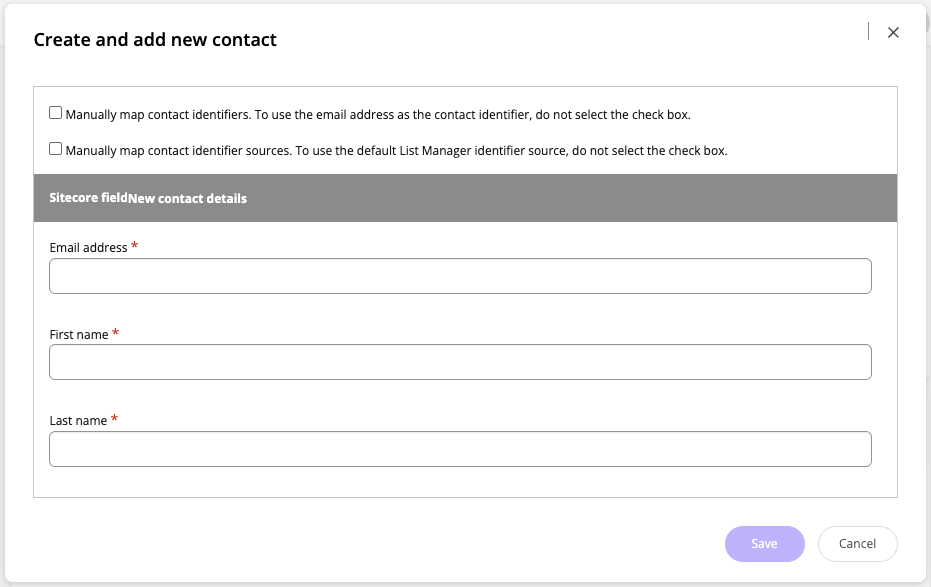The Create and add new contact dialog box.