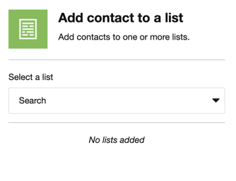 The Add contact to a list action details pane The Add contact to a list action details pane