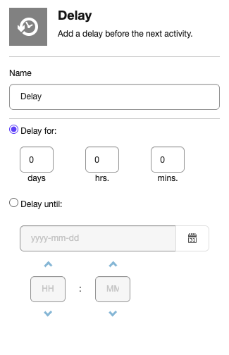 The Delay element details pane The Delay element details pane