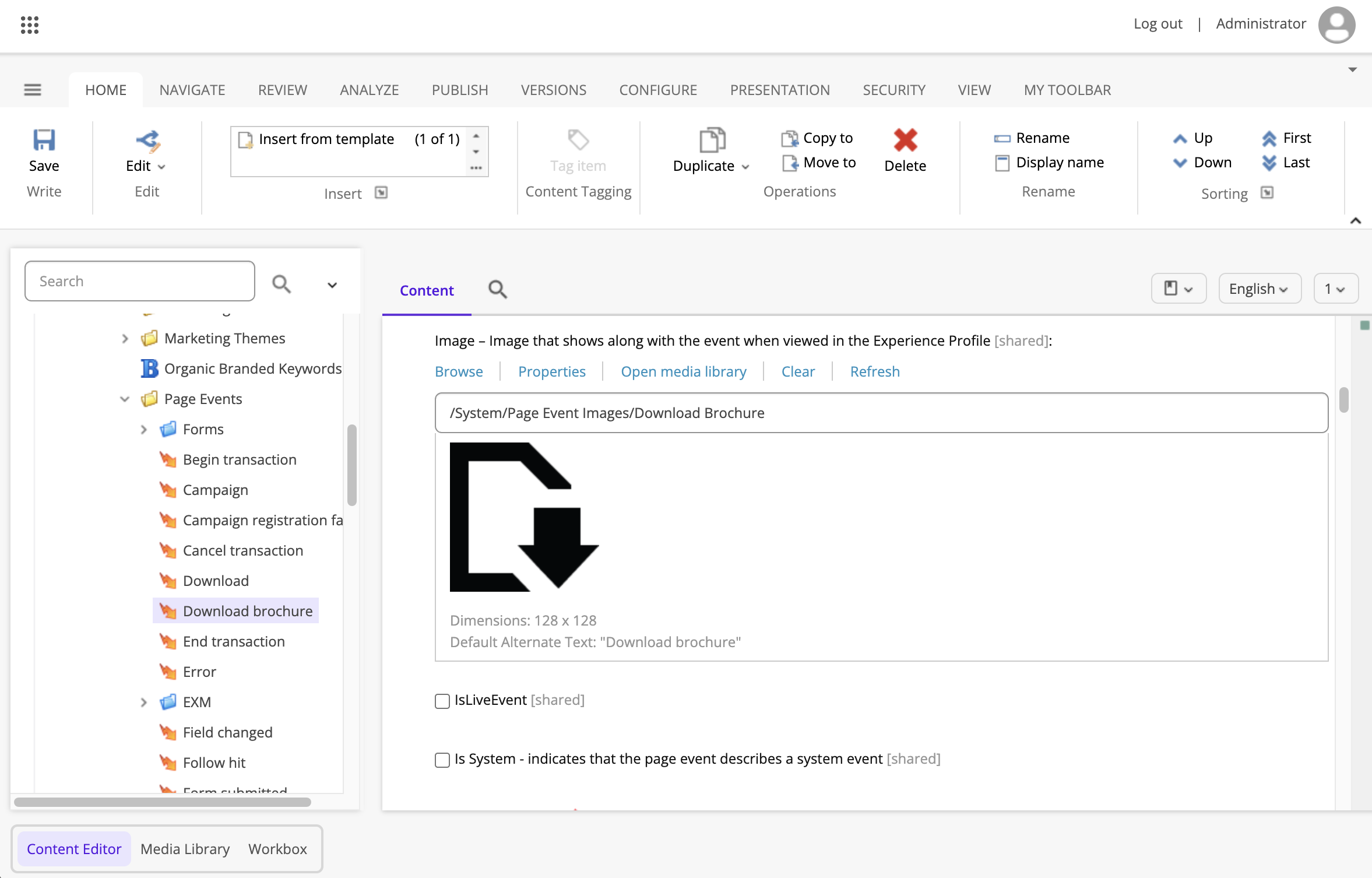 The image field on a page event item