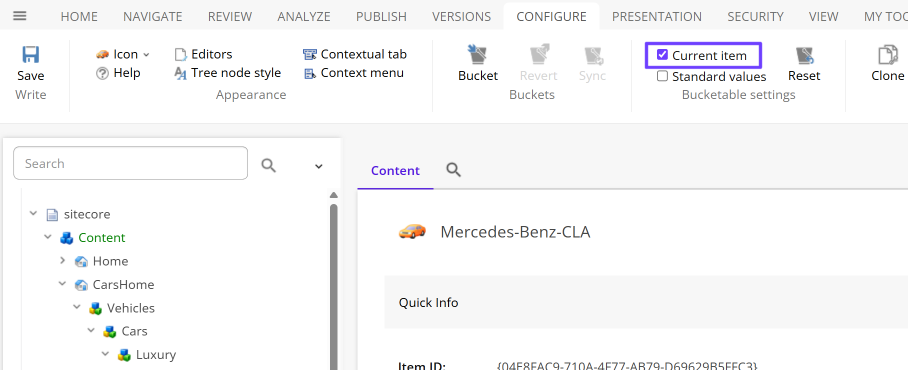 The Current item option on the Configure tab The Current item option on the Configure tab
