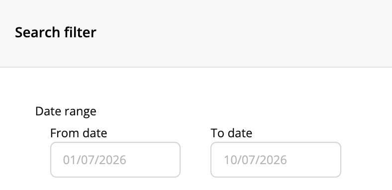 The Date range fields in the Search filter dialog box