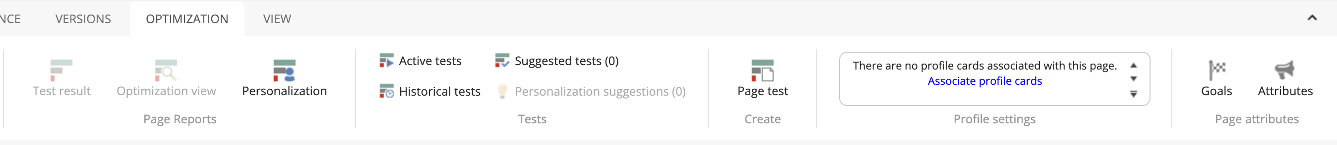 Optimization tab in the Experience Editor Optimization tab in the Experience Editor