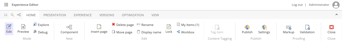 The Experience Editor ribbon
