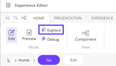 Experience Editor ribbon showing Explore icon
