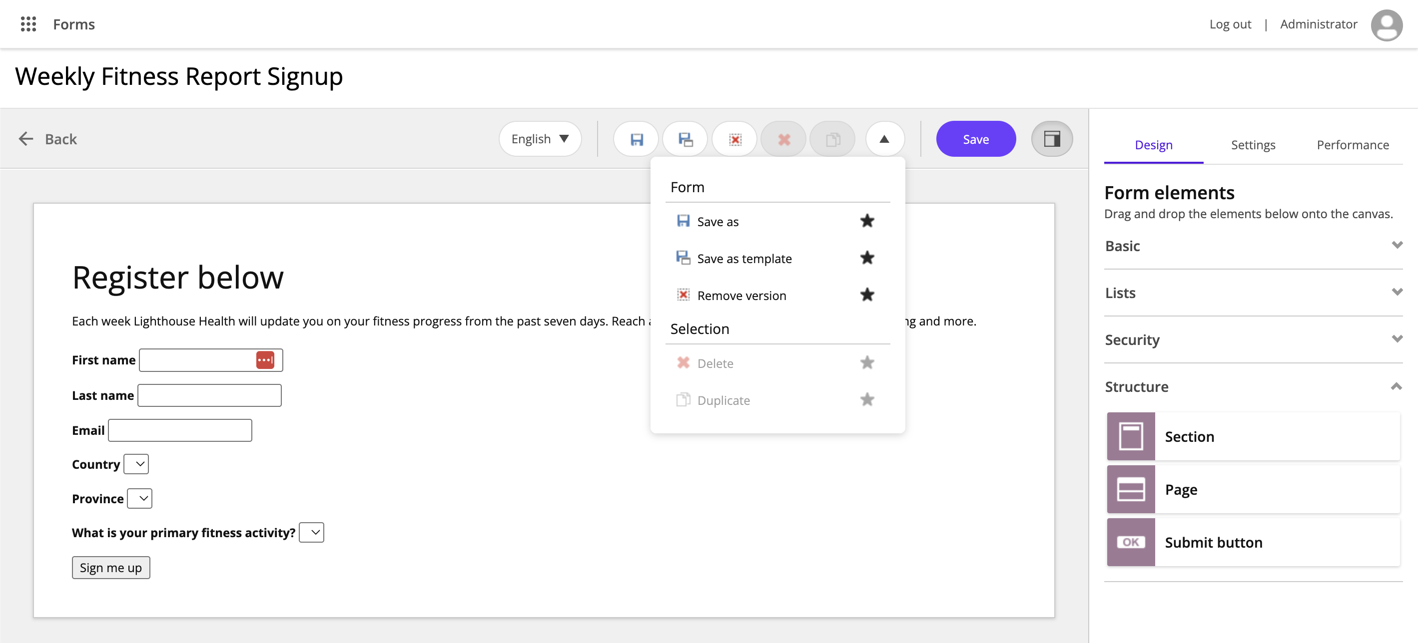 Forms dashboard Forms dashboard