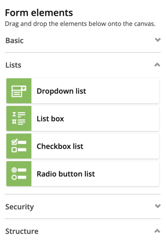 Form elements interface Form elements interface