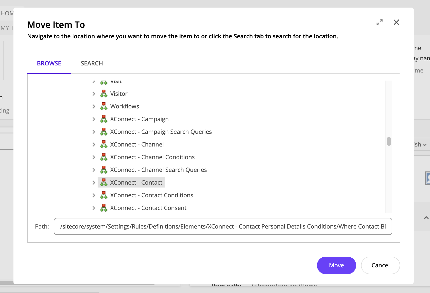 Move Item To dialog box. Move Item To dialog box.