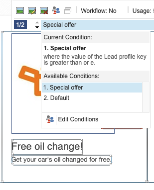 Selecting a condition in the floating toolbar to see the variant of the page