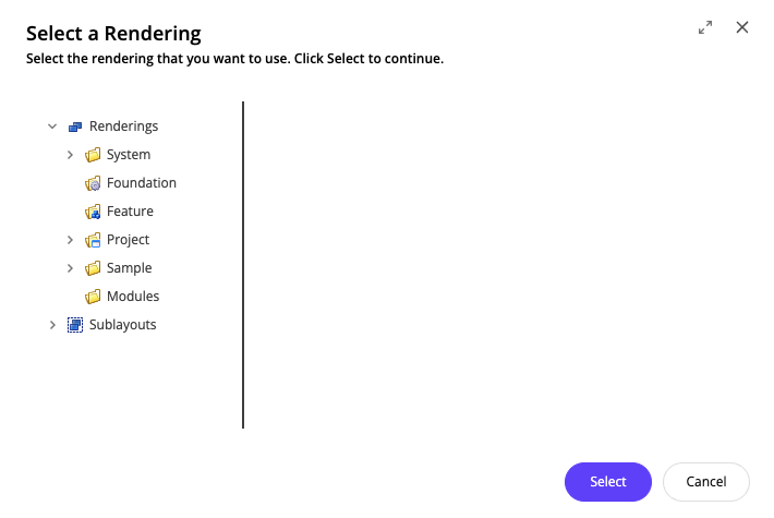 The Select a Rendering dialog box