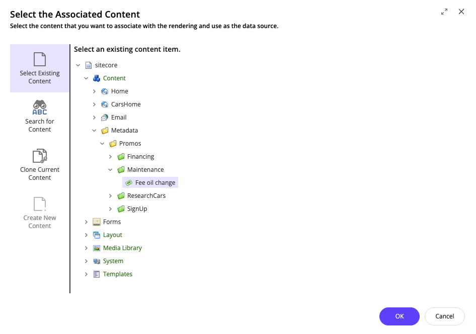 The Select the Associated Content dialog box