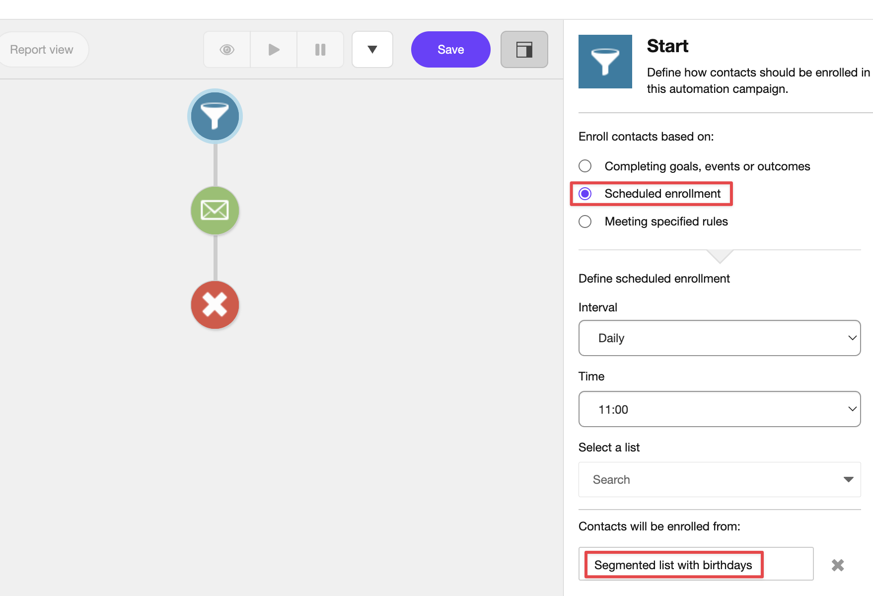 Start element settings. Start element settings.