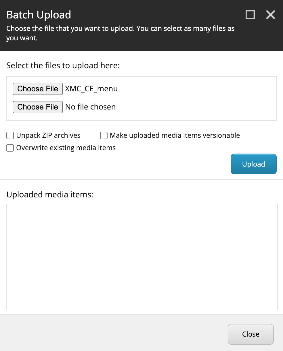 The Batch Upload dialog box with two Browse buttons The Batch Upload dialog box with two Browse buttons
