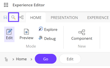 The Search icon on the ribbon in the Experience Editor.