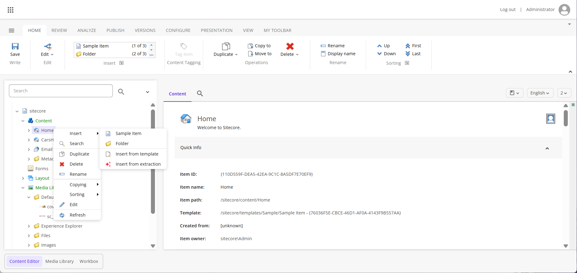 Right click the item under which you want to create a new one, then click Insert > Insert from extraction.