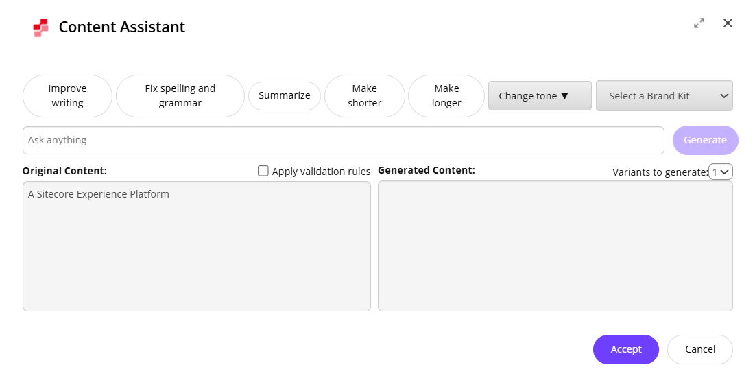 Refine existing content using a predefined prompt.