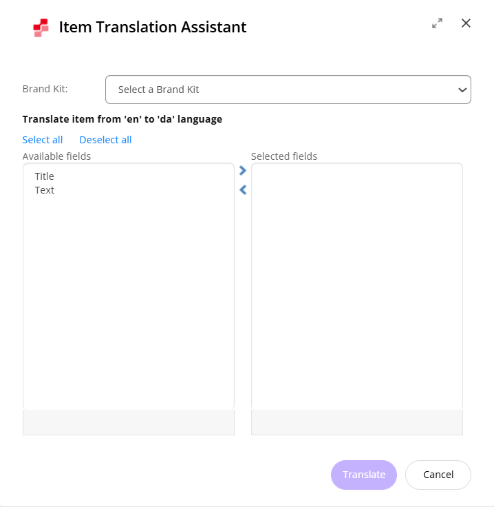 Select all fields or specific fields to translate into the target language.
