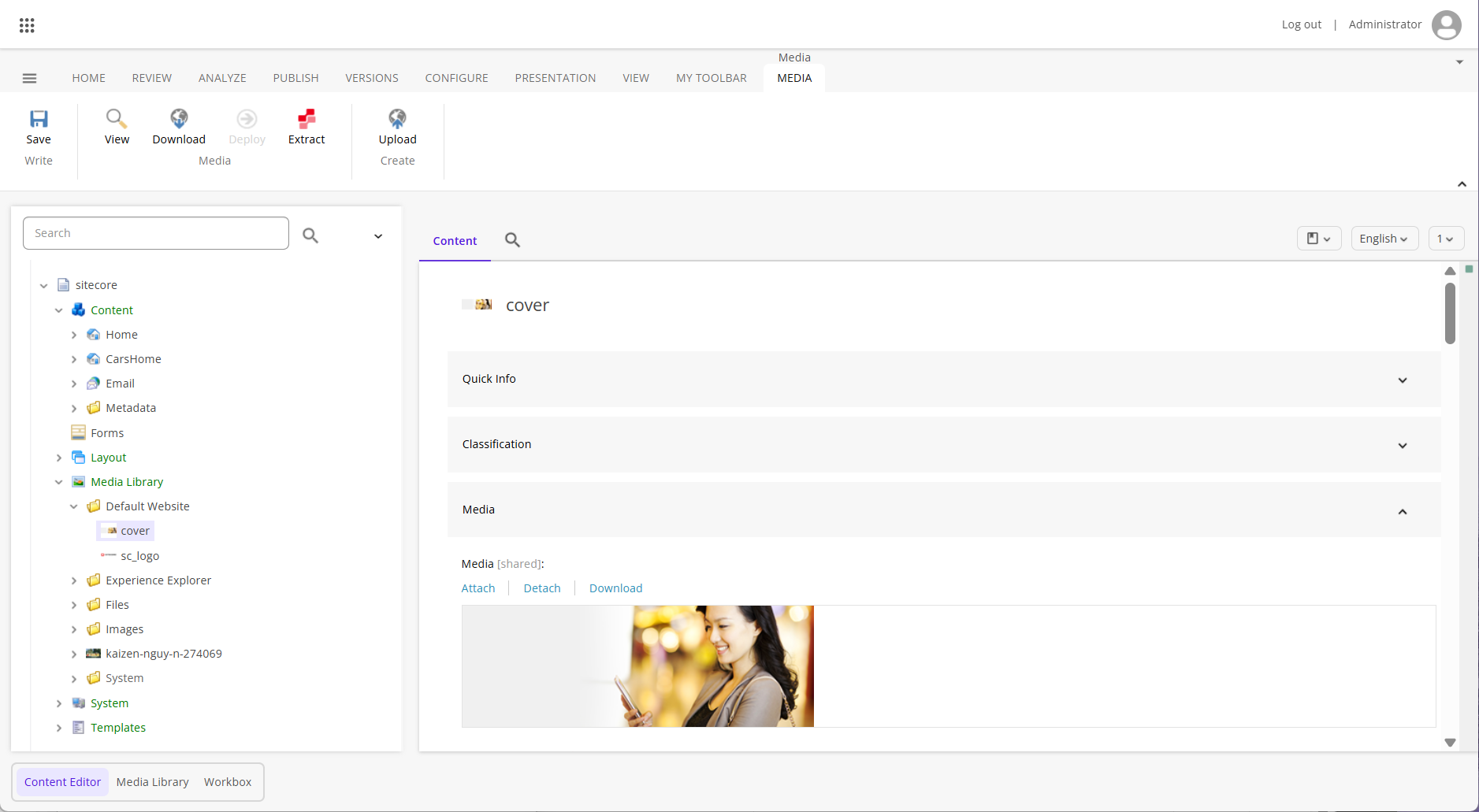 In Content Editor, click Extract on the Media tab to start metadata extraction.