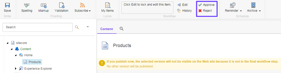 The Approve and Reject button on the Review tab The Approve and Reject button on the Review tab