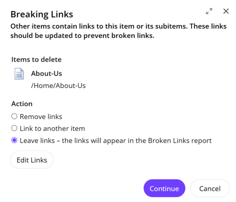 The Breaking Links dialog The Breaking Links dialog