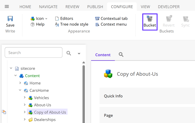 The Bucket button on the Configure tab