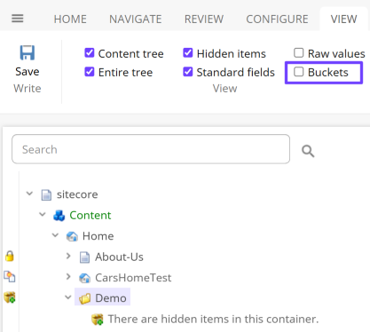 The Buckets option on the View tab
