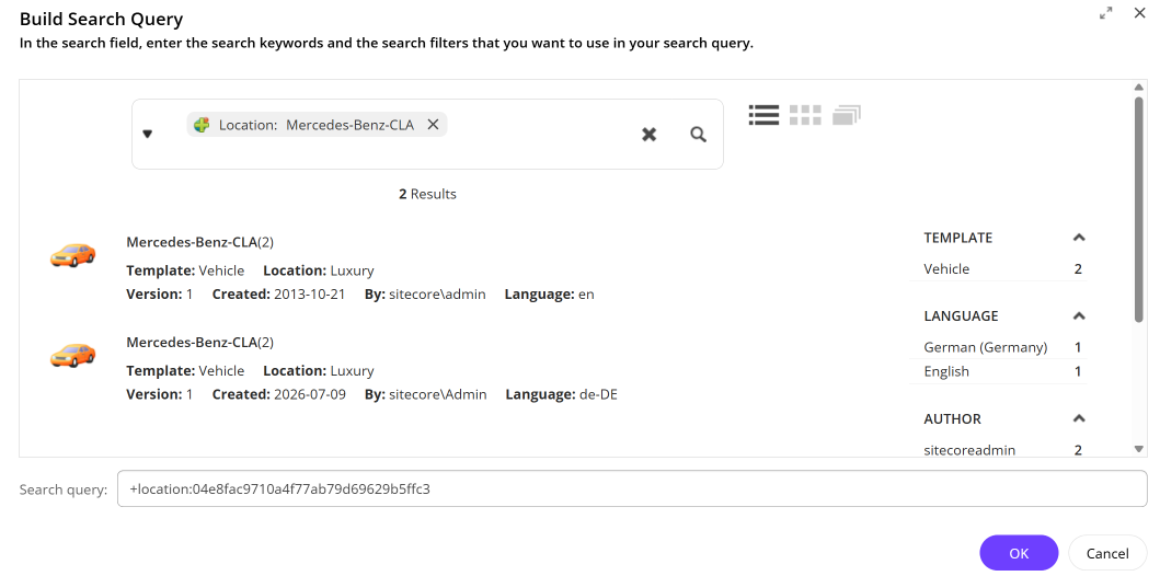 The Build Search Query dialog