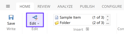 The Edit button on the Home tab
