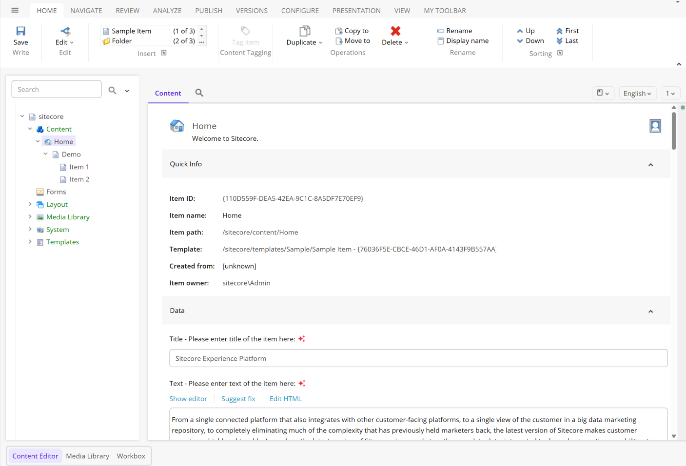 Content Editor tree view