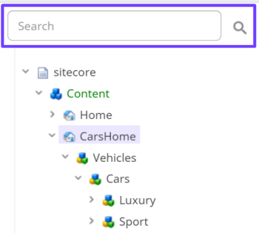 The Search field in the content tree