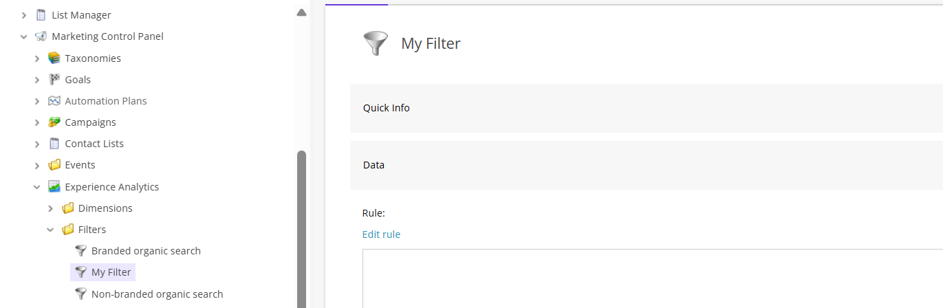 Click Edit rule to configure a new filter item