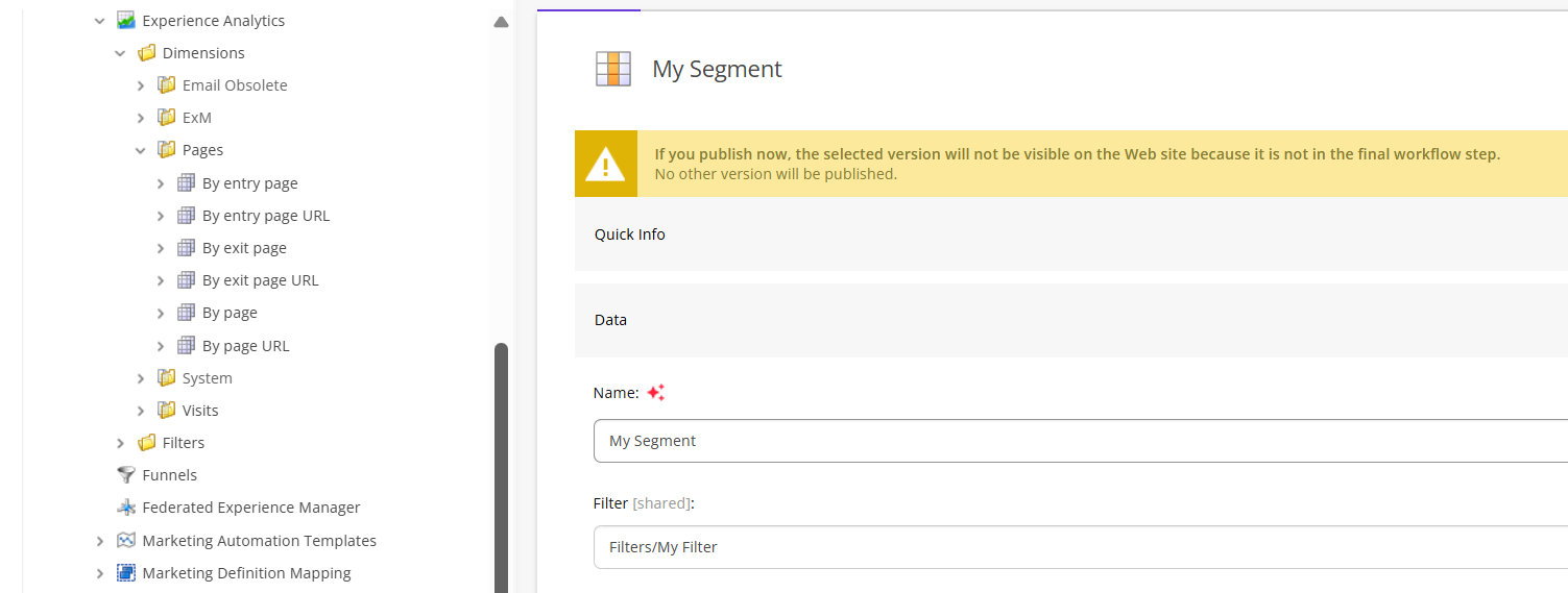 Link your custom segment to your custom filter in the Data section