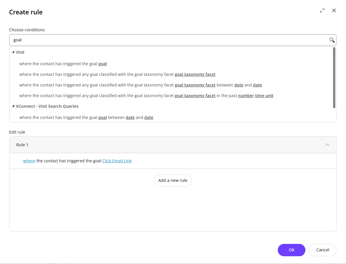 The Create rule dialog box