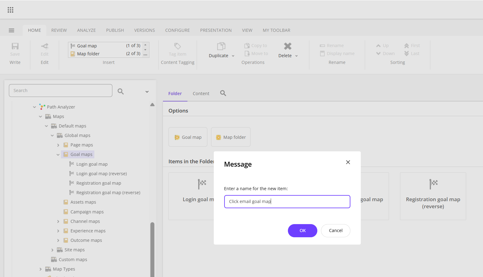 The Message dialog box where you enter a name for your new map