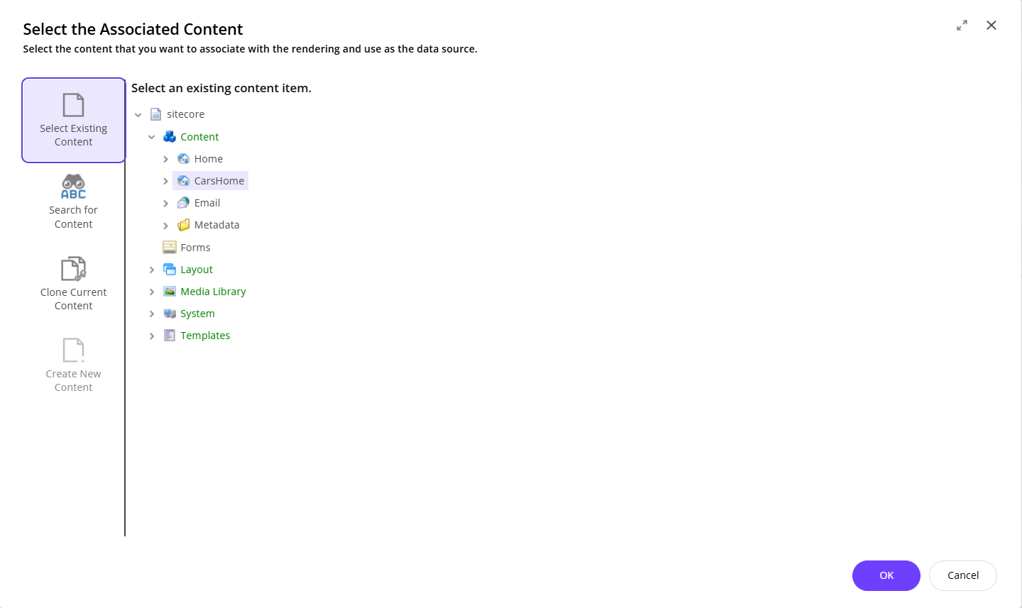 The Select the Associated Content dialog box