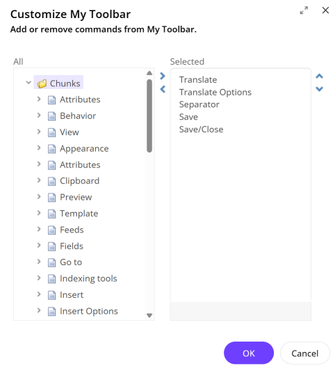 The Customize My Toolbar dialog The Customize My Toolbar dialog