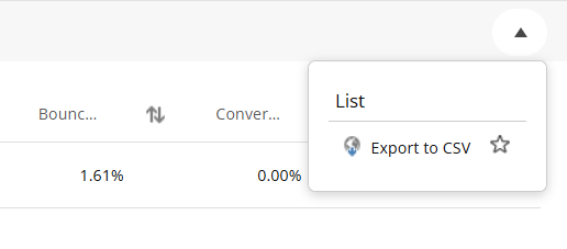 The Action menu with the Export to CSV menu item.