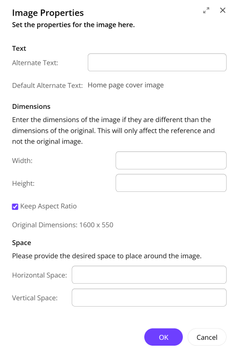 The Image Properties dialog The Image Properties dialog
