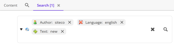 The Search tab with one include filter, one exclude filter and one regular filter. The Search tab with one include filter, one exclude filter and one regular filter.