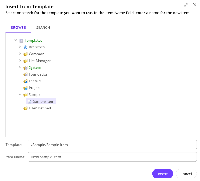 The Insert from Template dialog The Insert from Template dialog