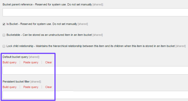 The Default Bucket Query field and the Persistent Bucket Filter field