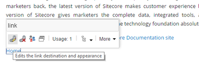 The floating toolbar above a link field The floating toolbar above a link field
