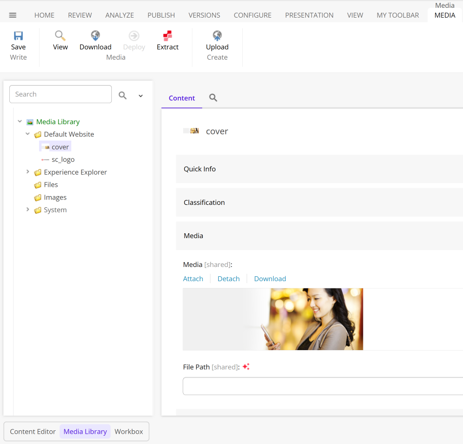 The Content tab in the Media Library