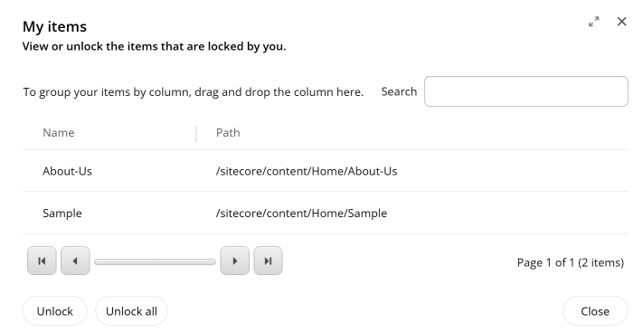 The My Items dialog box The My Items dialog box