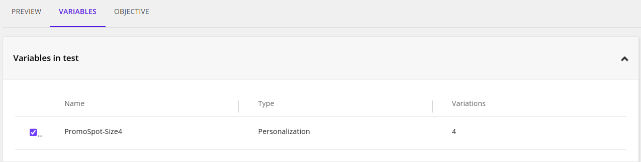 The Variables in test section